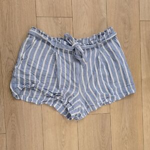 LOFT High Waist Blue and White Striped Shorts